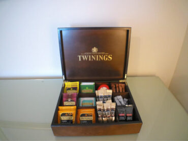 Fabulous selection of Twinnings tea, with added coffee, hot chocolate and biscuits.